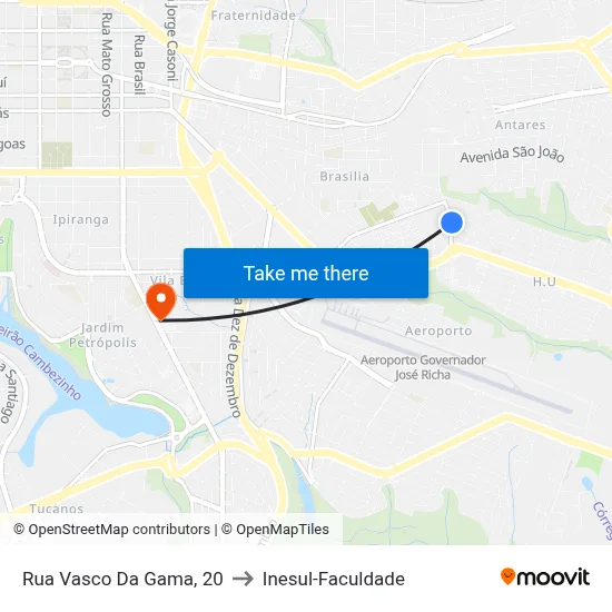 Rua Vasco Da Gama, 20 to Inesul-Faculdade map