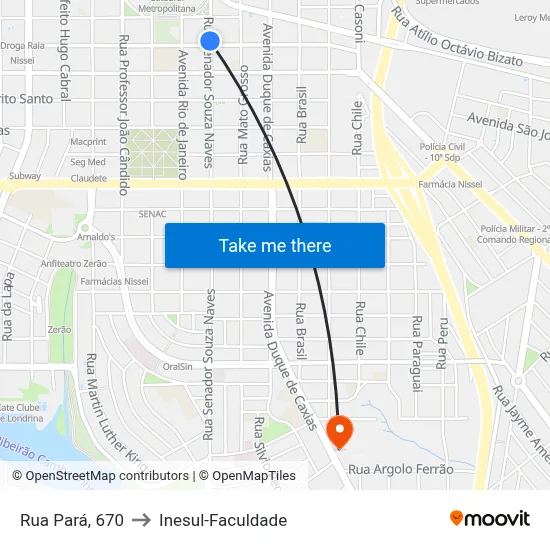 Rua Pará, 670 to Inesul-Faculdade map