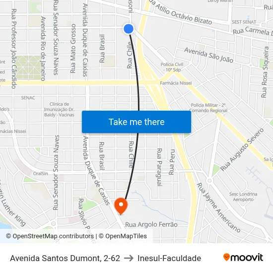 Avenida Santos Dumont, 2-62 to Inesul-Faculdade map