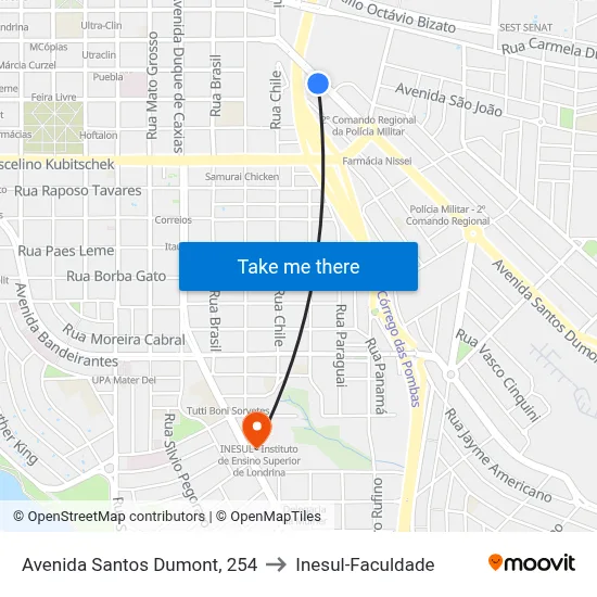 Avenida Santos Dumont, 254 to Inesul-Faculdade map