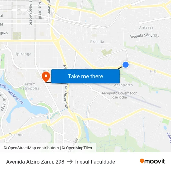 Avenida Alziro Zarur, 298 to Inesul-Faculdade map