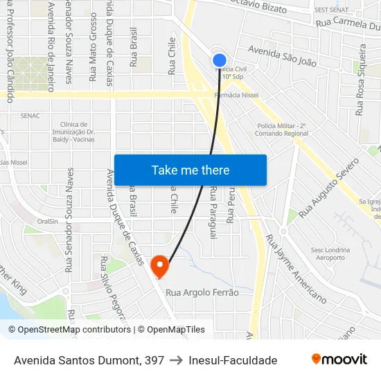 Avenida Santos Dumont, 397 to Inesul-Faculdade map