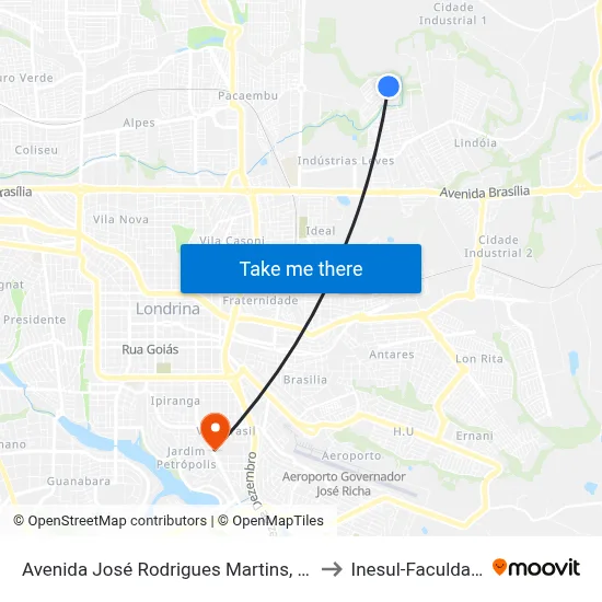Avenida José Rodrigues Martins, 176 to Inesul-Faculdade map
