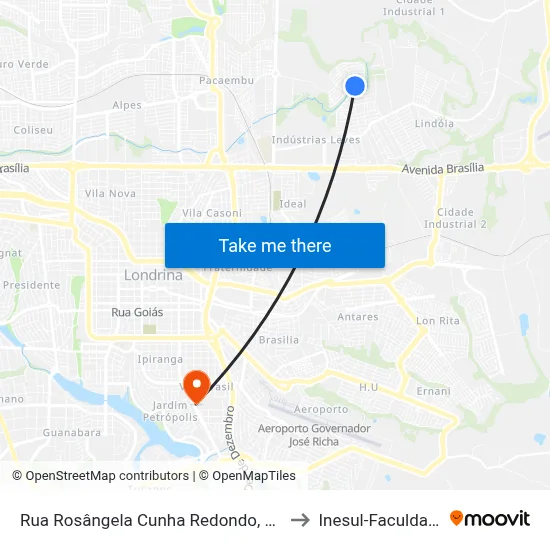 Rua Rosângela Cunha Redondo, 176 to Inesul-Faculdade map