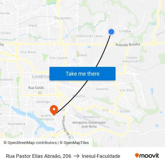 Rua Pastor Elías Abraão, 206 to Inesul-Faculdade map