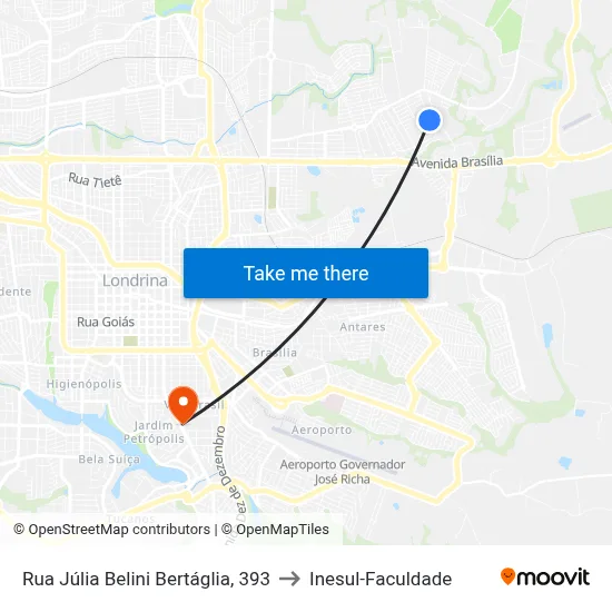 Rua Júlia Belini Bertáglia, 393 to Inesul-Faculdade map