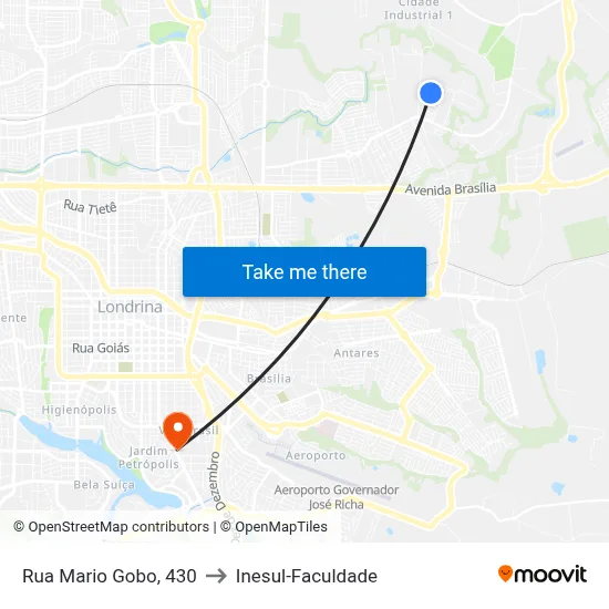 Rua Mario Gobo, 430 to Inesul-Faculdade map