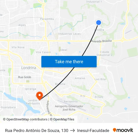 Rua Pedro Antônio De Souza, 130 to Inesul-Faculdade map