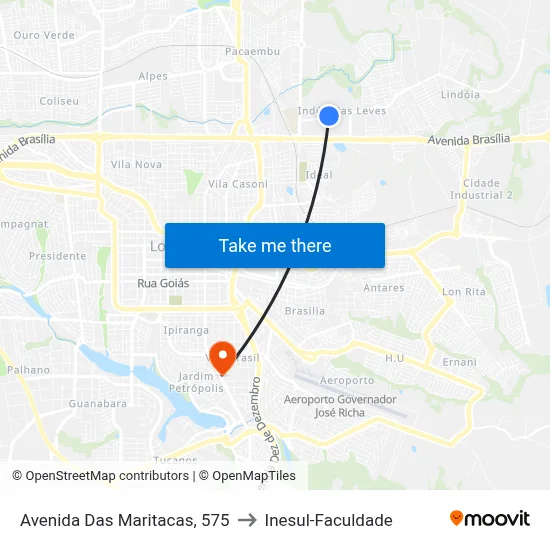 Avenida Das Maritacas, 575 to Inesul-Faculdade map