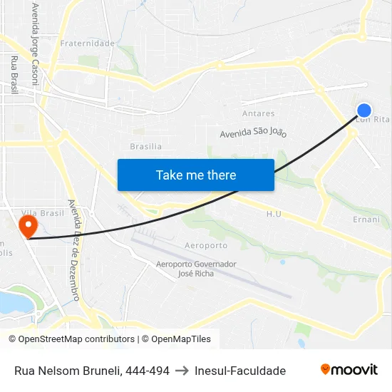 Rua Nelsom Bruneli, 444-494 to Inesul-Faculdade map