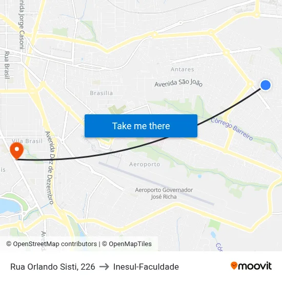 Rua Orlando Sisti, 226 to Inesul-Faculdade map