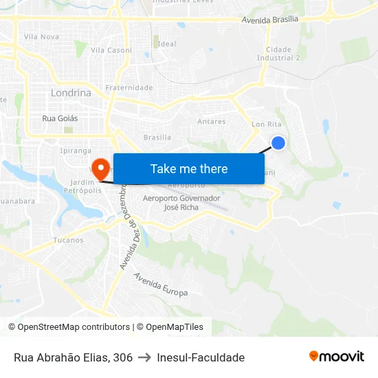 Rua Abrahão Elias, 306 to Inesul-Faculdade map