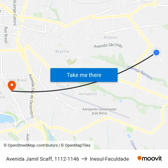 Avenida Jamil Scaff, 1112-1146 to Inesul-Faculdade map