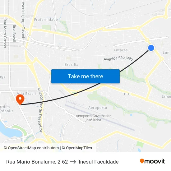 Rua Mario Bonalume, 2-62 to Inesul-Faculdade map