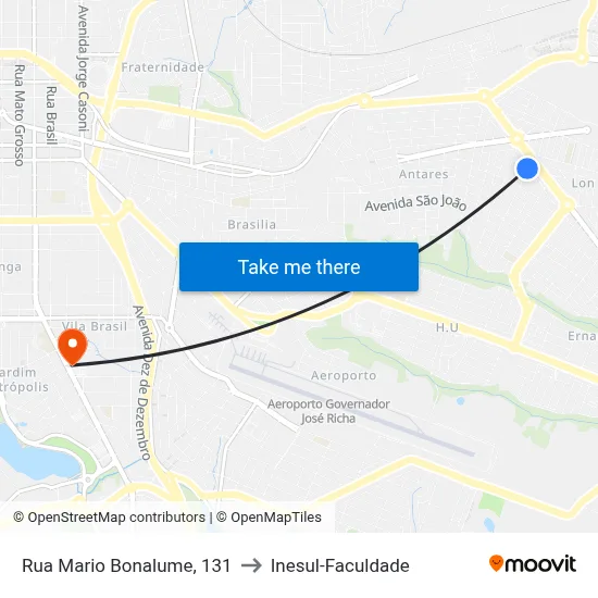 Rua Mario Bonalume, 131 to Inesul-Faculdade map