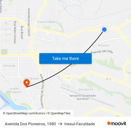 Avenida Dos Pioneiros, 1980 to Inesul-Faculdade map