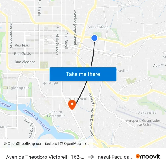 Avenida Theodoro Victorelli, 162-300 to Inesul-Faculdade map