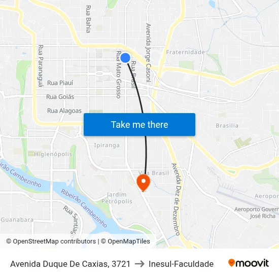 Avenida Duque De Caxias, 3721 to Inesul-Faculdade map