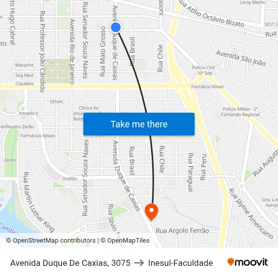 Avenida Duque De Caxias, 3075 to Inesul-Faculdade map