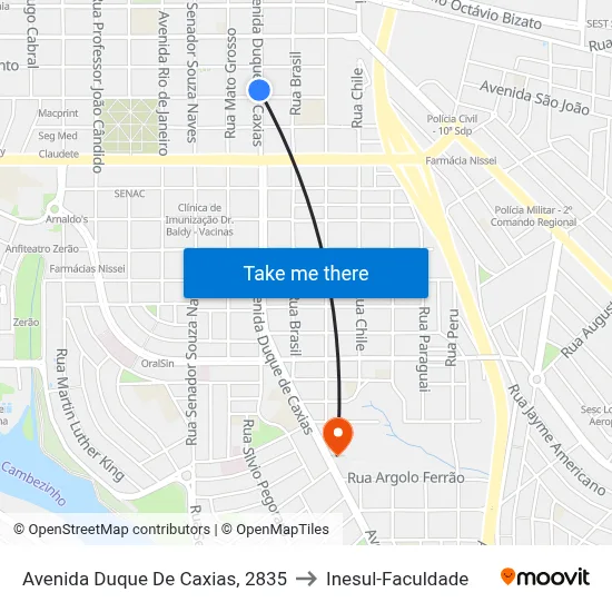 Avenida Duque De Caxias, 2835 to Inesul-Faculdade map