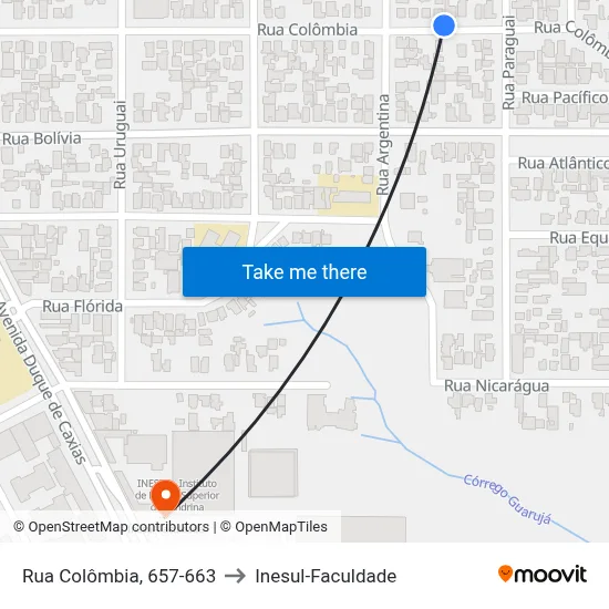 Rua Colômbia, 657-663 to Inesul-Faculdade map