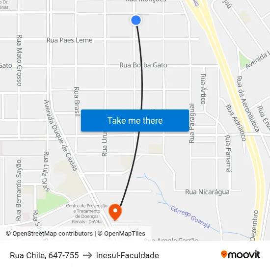 Rua Chile, 647-755 to Inesul-Faculdade map