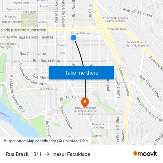 Rua Brasil, 1311 to Inesul-Faculdade map
