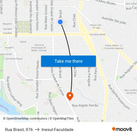 Rua Brasil, 976 to Inesul-Faculdade map