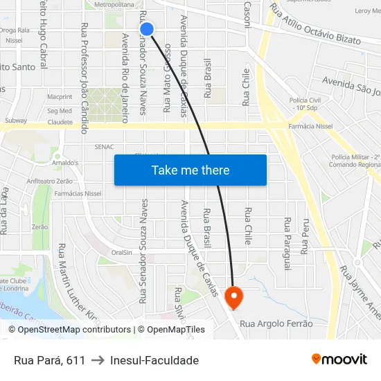 Rua Pará, 611 to Inesul-Faculdade map