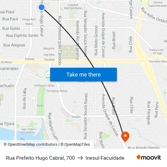 Rua Prefeito Hugo Cabral, 700 to Inesul-Faculdade map