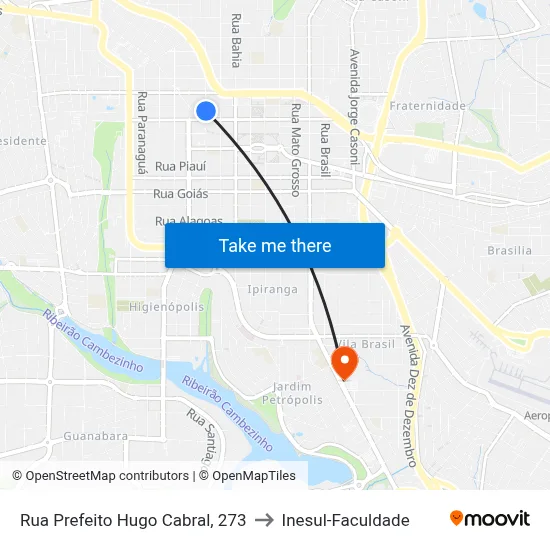 Rua Prefeito Hugo Cabral, 273 to Inesul-Faculdade map
