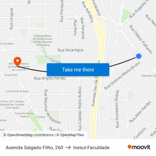 Avenida Salgado Filho, 260 to Inesul-Faculdade map