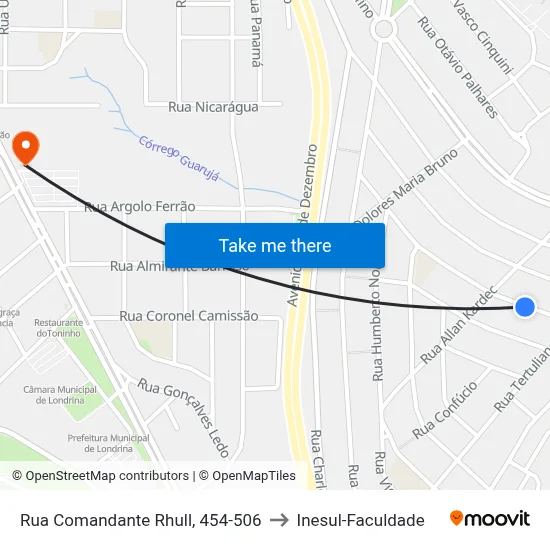 Rua Comandante Rhull, 454-506 to Inesul-Faculdade map