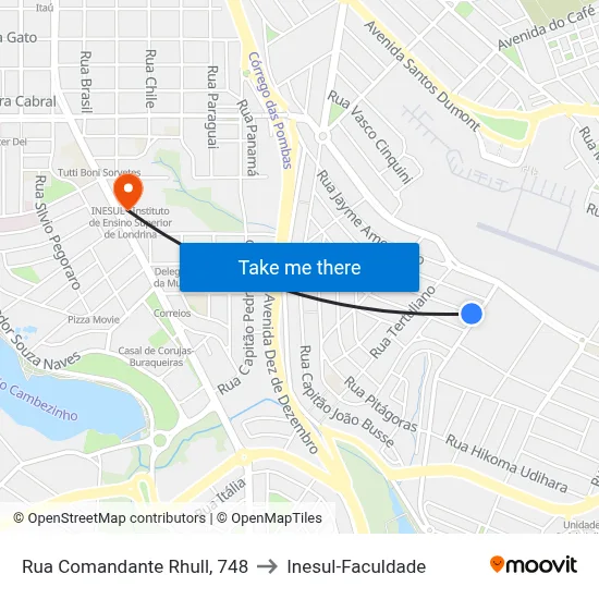 Rua Comandante Rhull, 748 to Inesul-Faculdade map