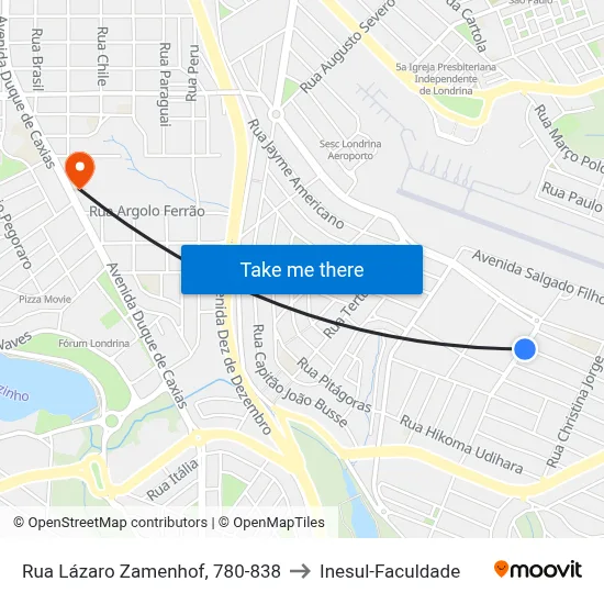Rua Lázaro Zamenhof, 780-838 to Inesul-Faculdade map