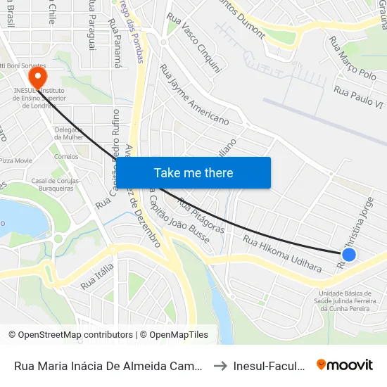 Rua Maria Inácia De Almeida Campos, 355 to Inesul-Faculdade map
