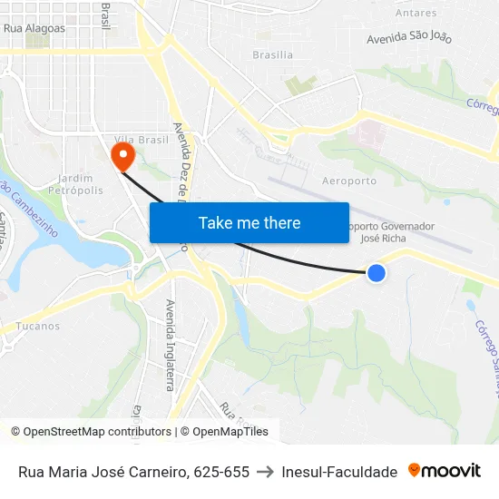 Rua Maria José Carneiro, 625-655 to Inesul-Faculdade map