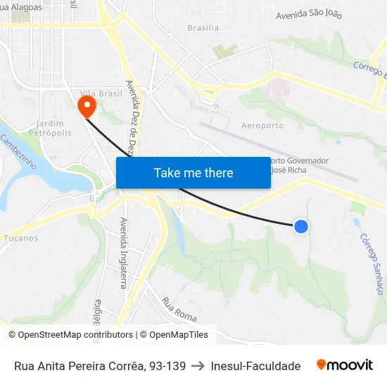 Rua Anita Pereira Corrêa, 93-139 to Inesul-Faculdade map