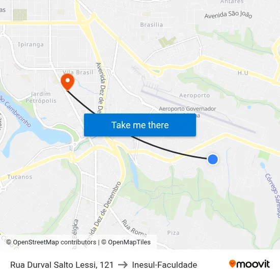 Rua Durval Salto Lessi, 121 to Inesul-Faculdade map