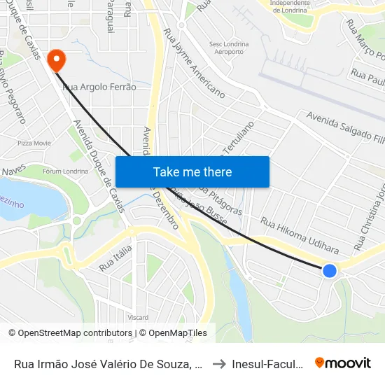 Rua Irmão José Valério De Souza, 482-572 to Inesul-Faculdade map