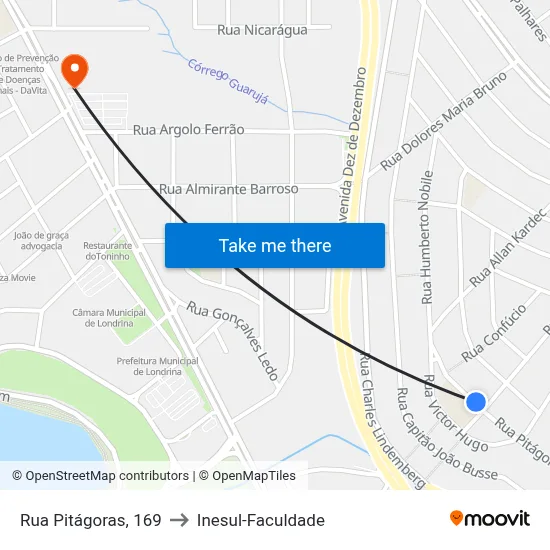 Rua Pitágoras, 169 to Inesul-Faculdade map