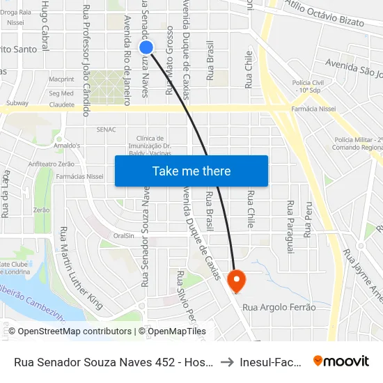 Rua Senador Souza Naves 452 - Hosp. Santa Casa to Inesul-Faculdade map