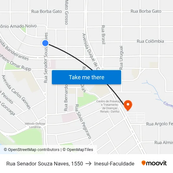Rua Senador Souza Naves, 1550 to Inesul-Faculdade map