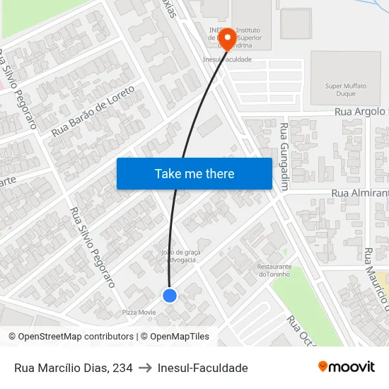 Rua Marcílio Dias, 234 to Inesul-Faculdade map