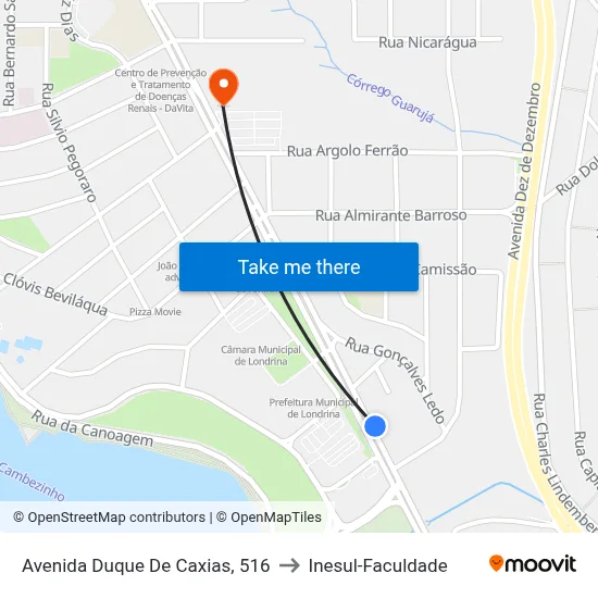 Avenida Duque De Caxias, 516 to Inesul-Faculdade map