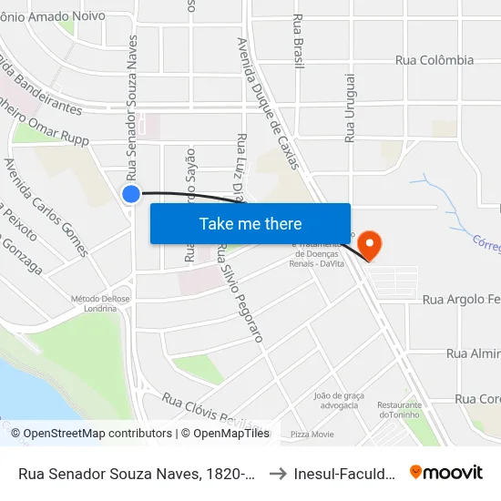 Rua Senador Souza Naves, 1820-1824 to Inesul-Faculdade map