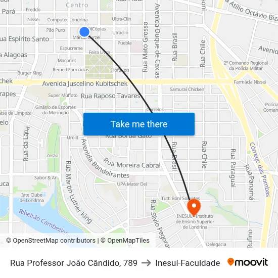 Rua Professor João Cândido, 789 to Inesul-Faculdade map