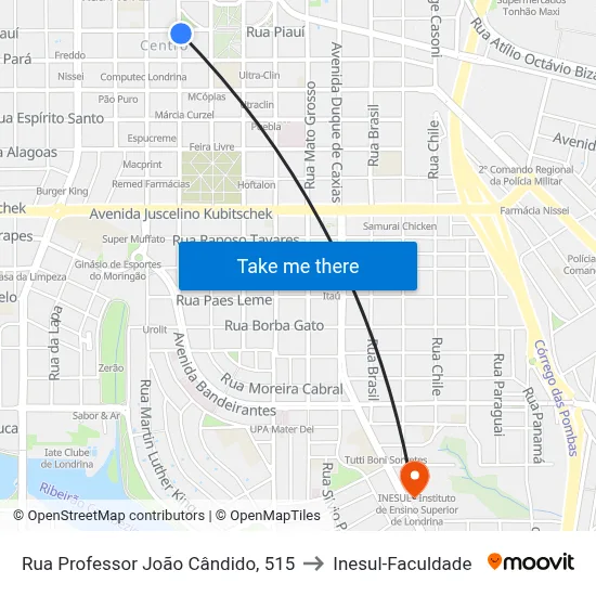 Rua Professor João Cândido, 515 to Inesul-Faculdade map
