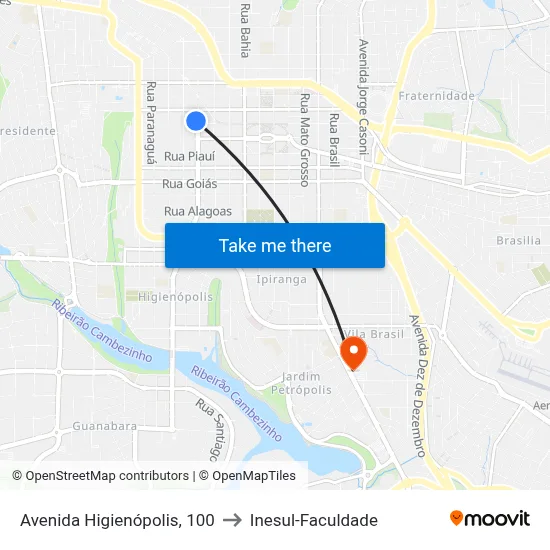 Avenida Higienópolis, 100 to Inesul-Faculdade map