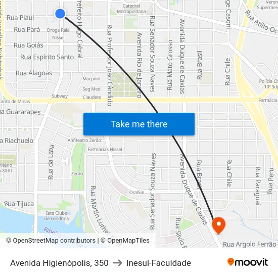 Avenida Higienópolis, 350 to Inesul-Faculdade map
